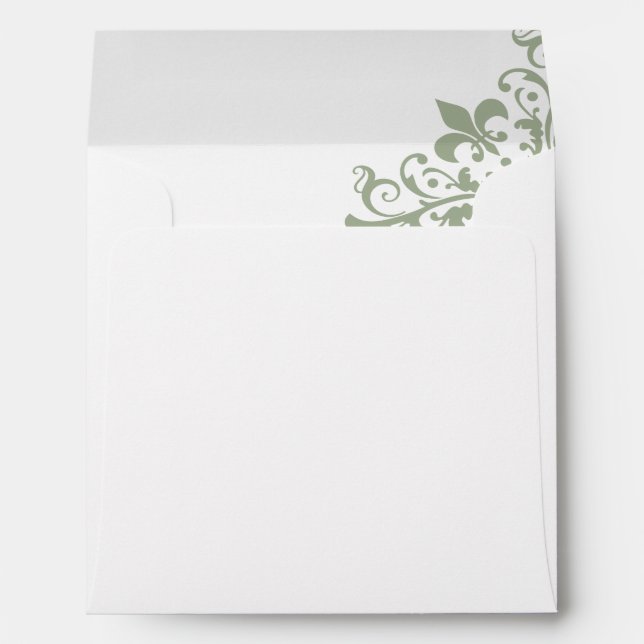 French Regency Green Fleur de Lis Square Wedding Envelope (Back (Bottom))