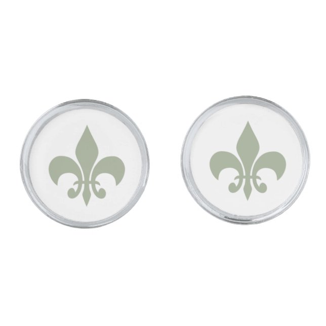 French Regency Green Fleur de Lis Wedding Cufflinks (Front)