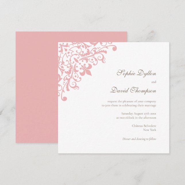 French Regency Pink Fleur de Lis Pattern Square Invitation (Front/Back)