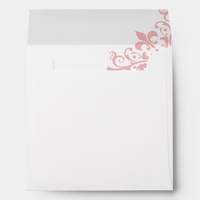 French Regency  Pink Fleur de Lis Square Wedding Envelope (Back (Bottom))