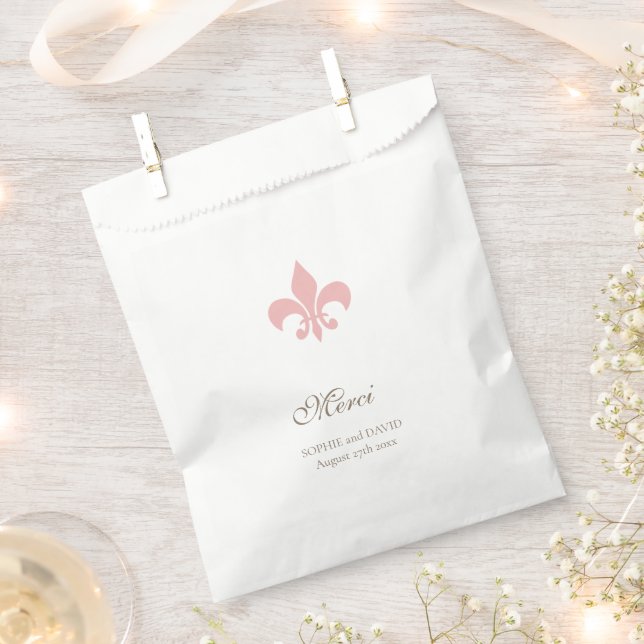 French Regency Pink Fleur de Lis Wedding Merci Favor Bag (Clipped)