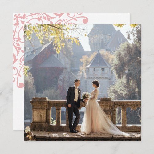 French Regency Pink Fleur de Lis Wedding Photo Thank You Card