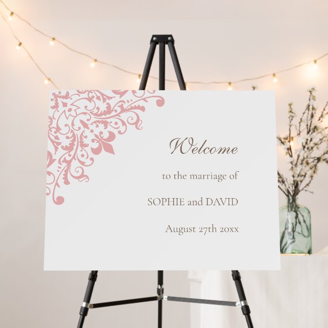 French Regency Pink Fleur de Lis Wedding Welcome Foam Board (In Situ (Stand))