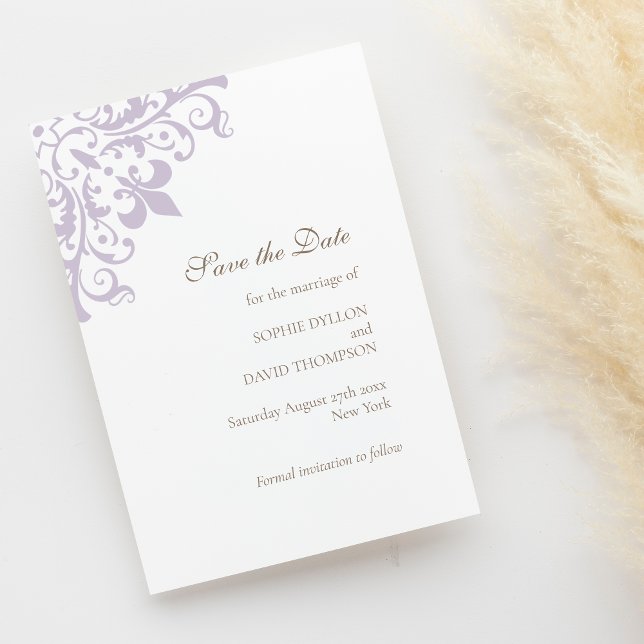 French Regency Purple Fleur de Lis Pattern Wedding Save The Date (Creator Uploaded)