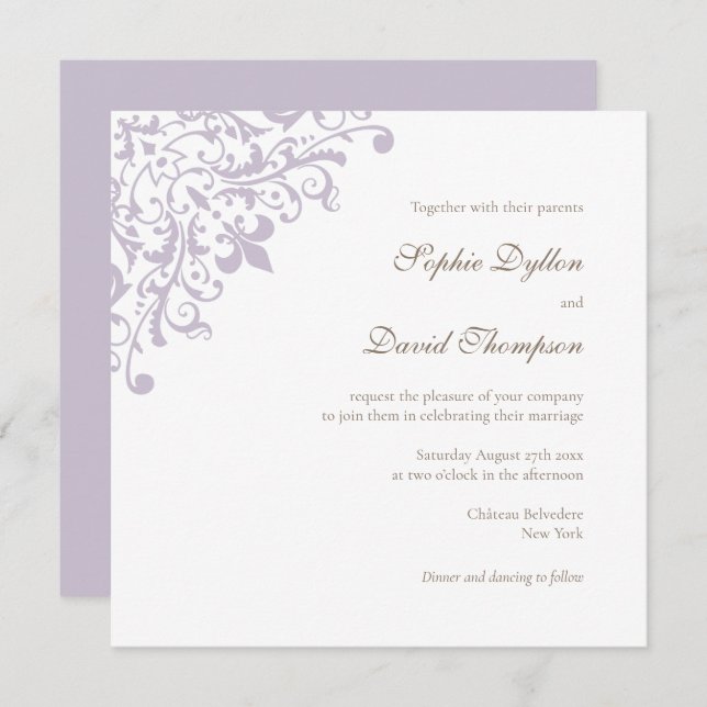 French Regency Purple Fleur de Lis Square Invitation (Front/Back)