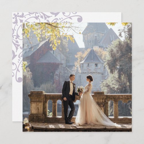 French Regency Purple Fleur de Lis Wedding Photo Thank You Card