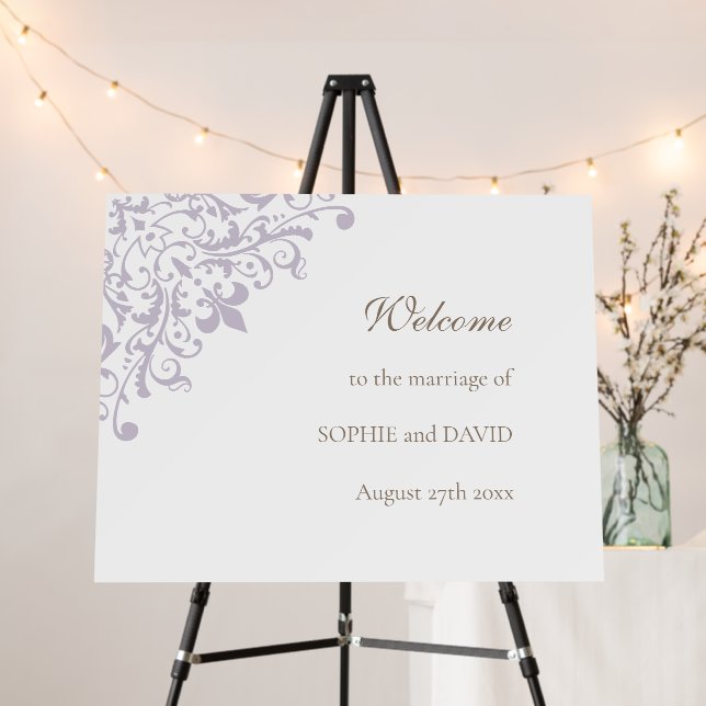 French Regency Purple Fleur de Lis Wedding Welcome Foam Board (In Situ (Stand))