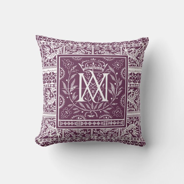 French Renaissance Phoenix Monogram MA Throw Pillow (Front)