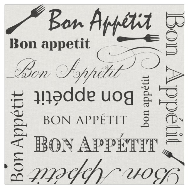 French Restaurant Bon Appetit Gourmet Kitchen Fabric (Close Up)