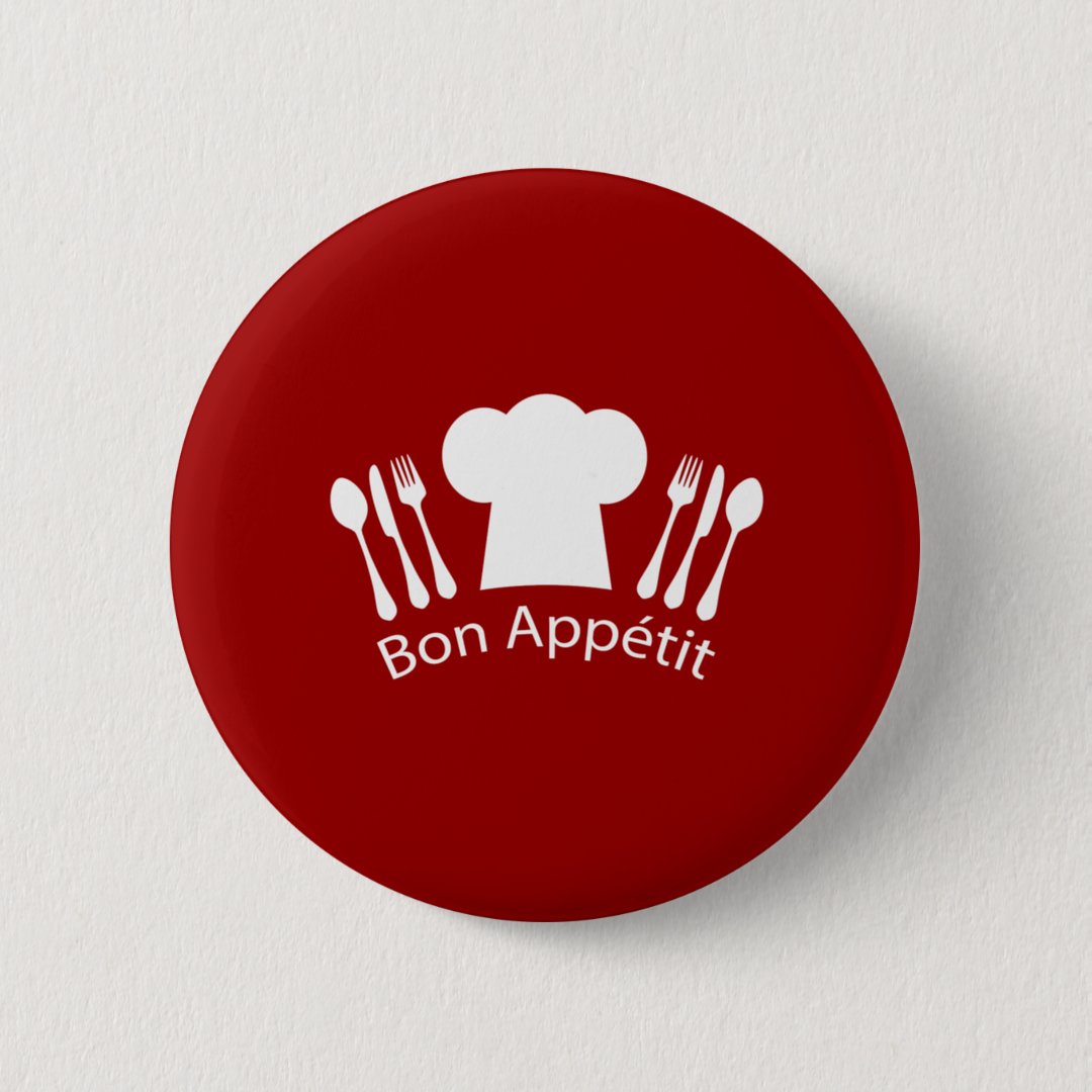 French Restaurant Chefs Hat and Silverware Pinback Button | Zazzle