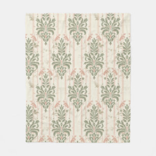 French Retro Damask Stripe Pattern – Vintage Sage Fleece Blanket