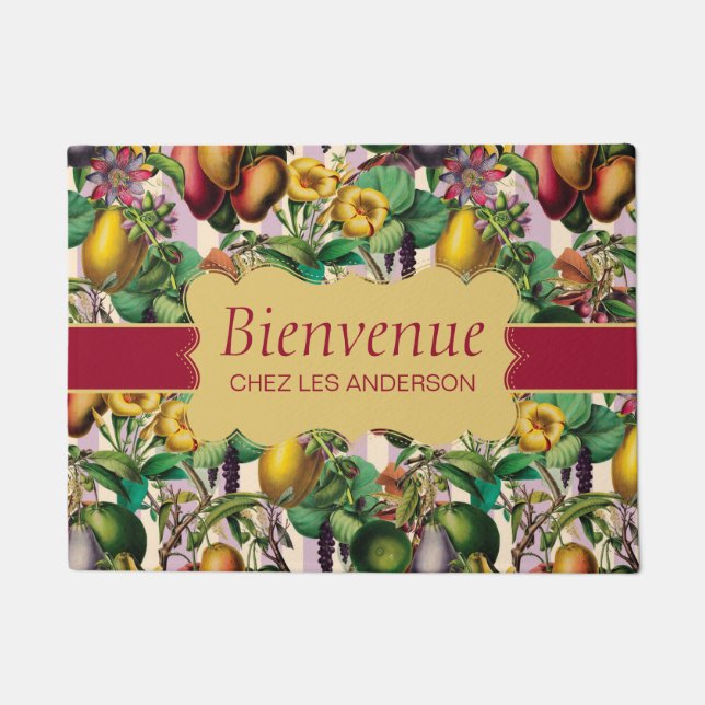 French Retro Floral Bienvenue Doormat (Front)