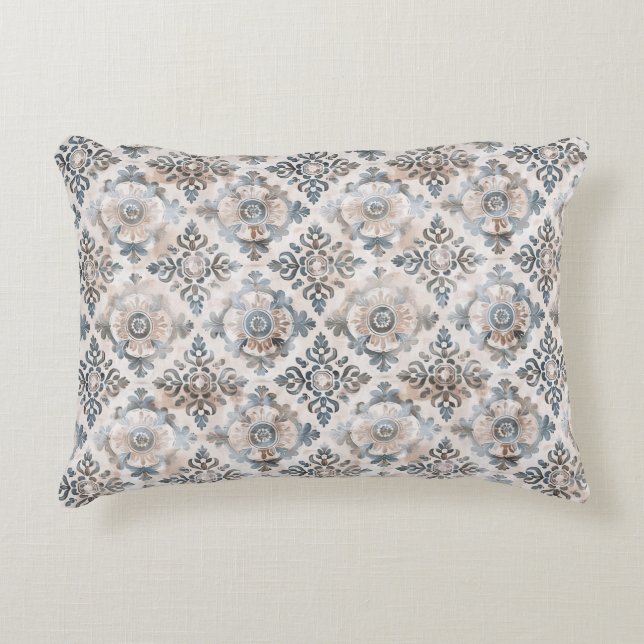 French Retro Floral Tile Accent Pillow (Front)