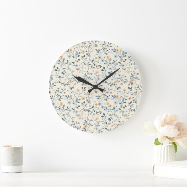 French Retro Spring Botanical Floral Wall Clock (Home)