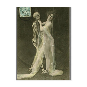 French Risqué Dancing skeleton  Vintage  photo Postcard