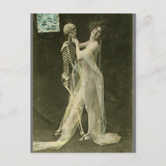 French Risqué Dancing skeleton Vintage photo Postcard