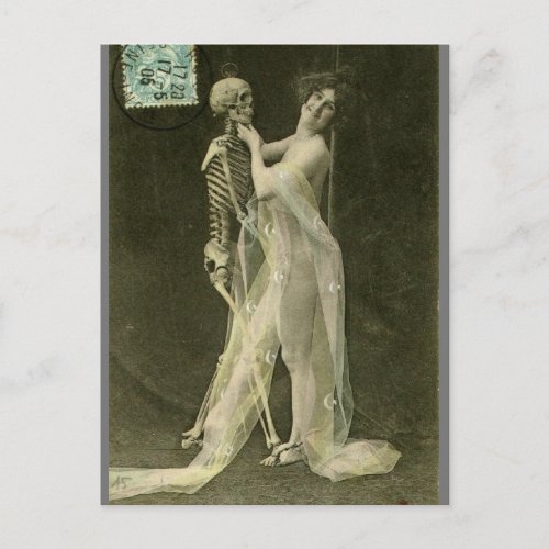 French Risqu Dancing skeleton  Vintage  photo Postcard