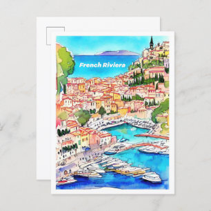 French Riviera Art Vintage Illustration Travel Postcard