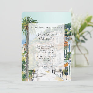 French Riviera Beach Coastal Town Wedding Invitation