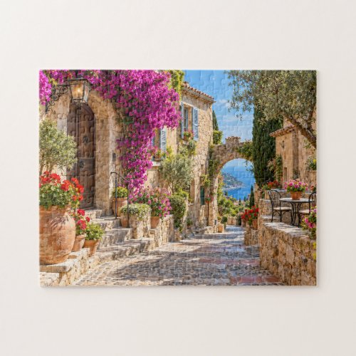 French Riviera Bougainvillea Stone Village Jigsaw Puzzle