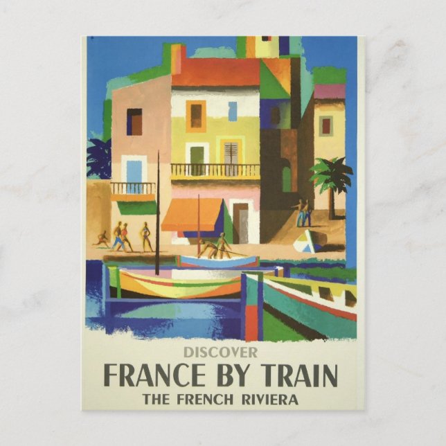 French Riviera by Train Travel Poster Postcard (Front)