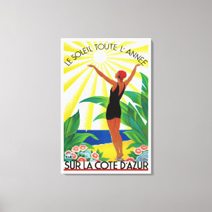 French Riviera Cote D'Azur Vintage Travel Poster Canvas Print