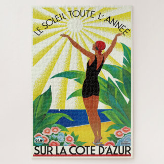 French Riviera Cote D'Azur Vintage Travel Poster Jigsaw Puzzle