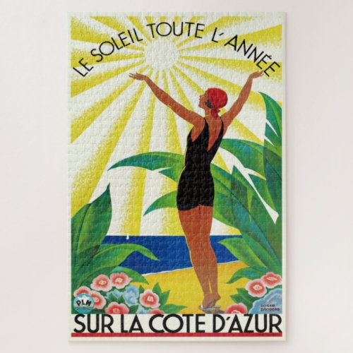 French Riviera Cote DAzur Vintage Travel Poster Jigsaw Puzzle