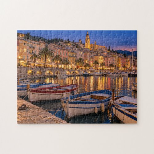 French Riviera Mediterranean Harbor at Twilight Jigsaw Puzzle