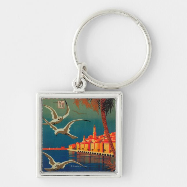 French Riviera Travel Poster # 1 Keychain (Front)
