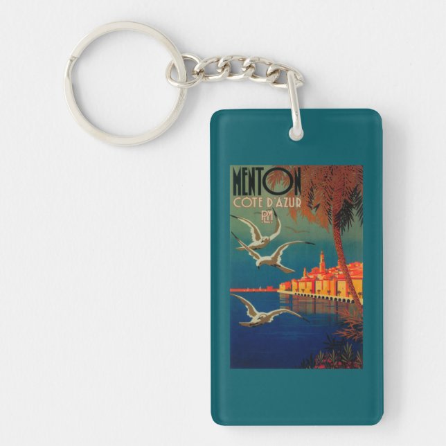 French Riviera Travel Poster # 1 Keychain (Front)