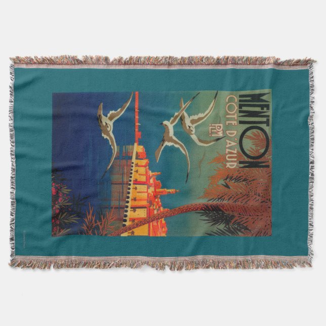 French Riviera Travel Poster # 1 Throw Blanket (Front)