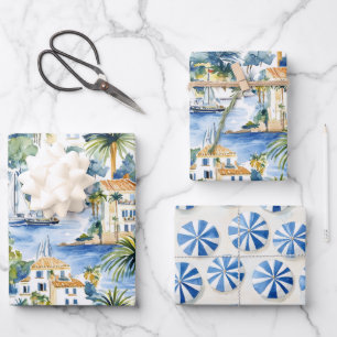 French Riviera Tropical Palm Trees Birthday Wrapping Paper Sheets