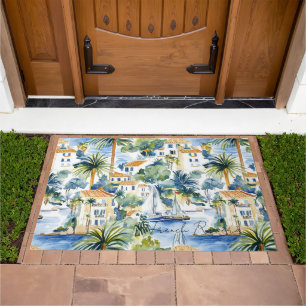 French Riviera Tropical Palm Trees Doormat