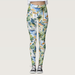 French Riviera Tropical Palm Trees Leggings