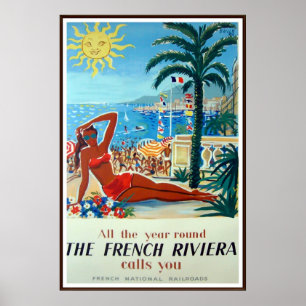 French Riviera Vintage Travel Poster