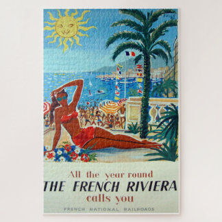 French Riviera Vintage Travel Poster Jigsaw Puzzle