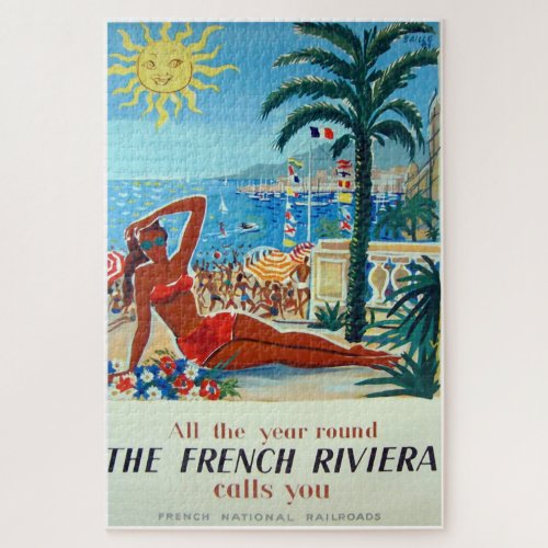French Riviera Vintage Travel Poster Jigsaw Puzzle