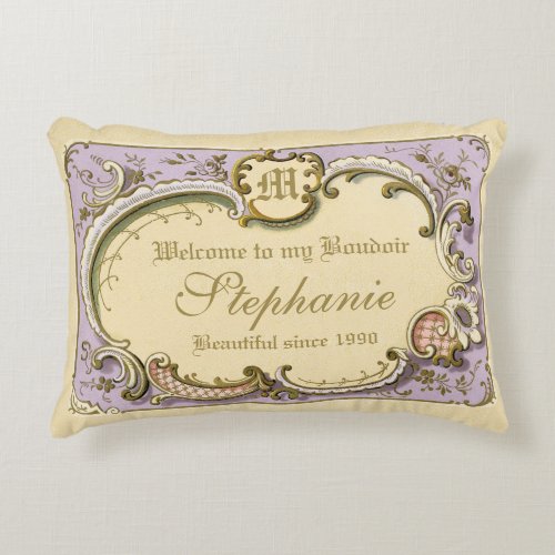 French Rococo Boudoir Elegant Frame Gold Lilac Accent Pillow