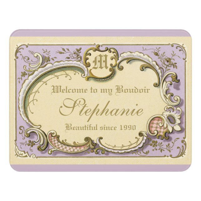 French Rococo Boudoir Elegant Frame Gold Lilac Door Sign (Contemporary Front)