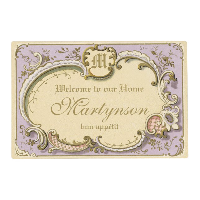 French Rococo Boudoir Elegant Frame Gold Lilac Placemat (Front)