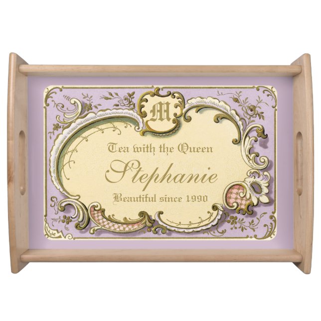 French Rococo Boudoir Elegant Frame Gold Lilac Serving Tray (Front)