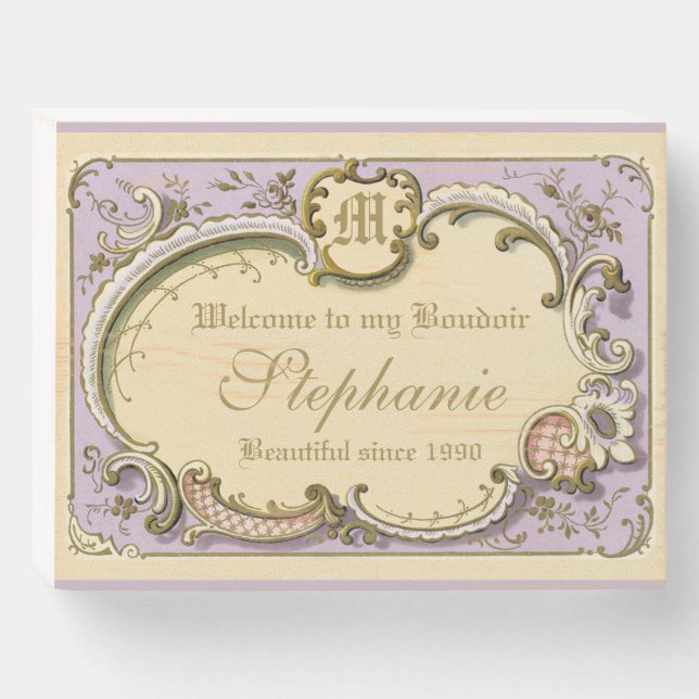 French Rococo Boudoir Elegant Frame Gold Lilac Wooden Box Sign (Front Horizontal)