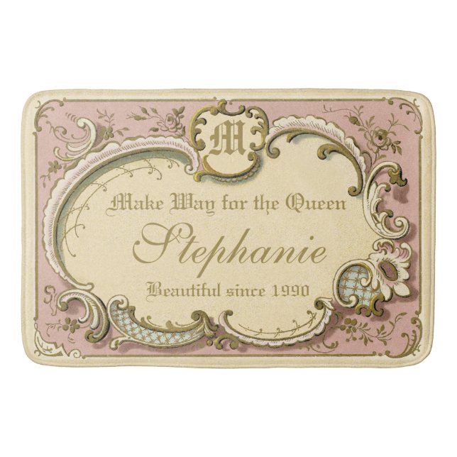 French Rococo Boudoir Elegant Frame Gold Pink Bath Mat (Front)