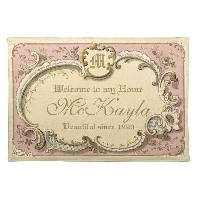 French Rococo Boudoir Elegant Frame Gold Pink Cloth Placemat (Front)