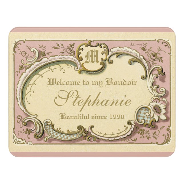 French Rococo Boudoir Elegant Frame Gold Pink Door Sign (Contemporary Front)