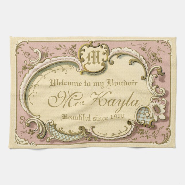 French Rococo Boudoir Elegant Frame Gold Pink Kitchen Towel (Horizontal)