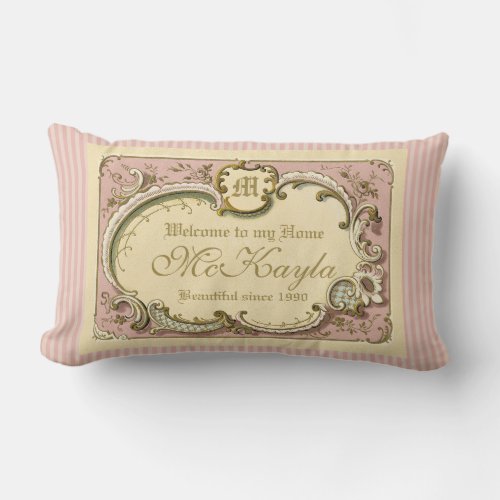 French Rococo Boudoir Elegant Frame Gold Pink Lumbar Pillow