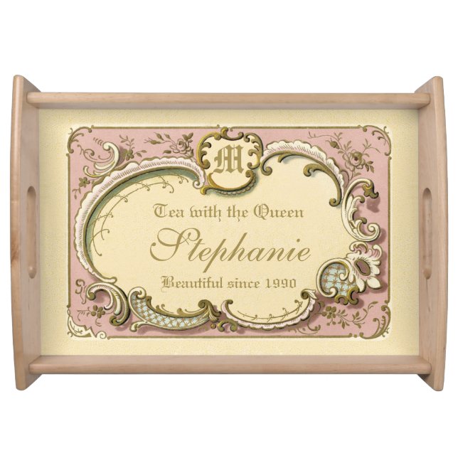 French Rococo Boudoir Elegant Frame Gold Pink Serving Tray (Front)