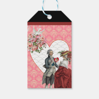French Rococo Couple and Pink Damask Valentine Gift Tags